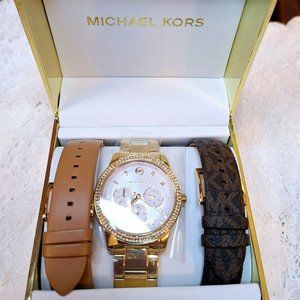 Michael Kors Oversized Alek Gold-Tone Watch Gift Set